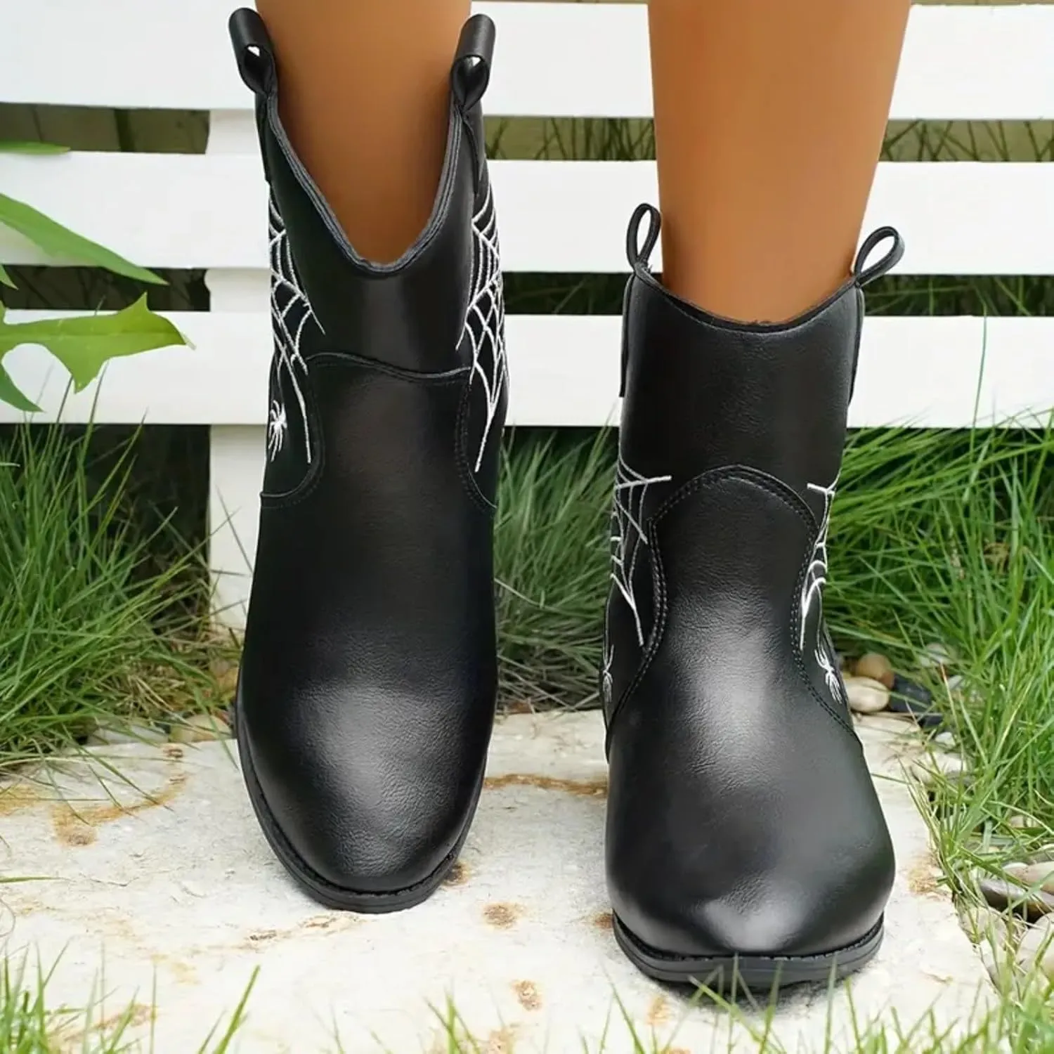 AMDBEL Fall Boots for Women 2024, Women's Ankle Boots Low Heel Ponited Toe Slip On Boots Ladies Party Short Booties