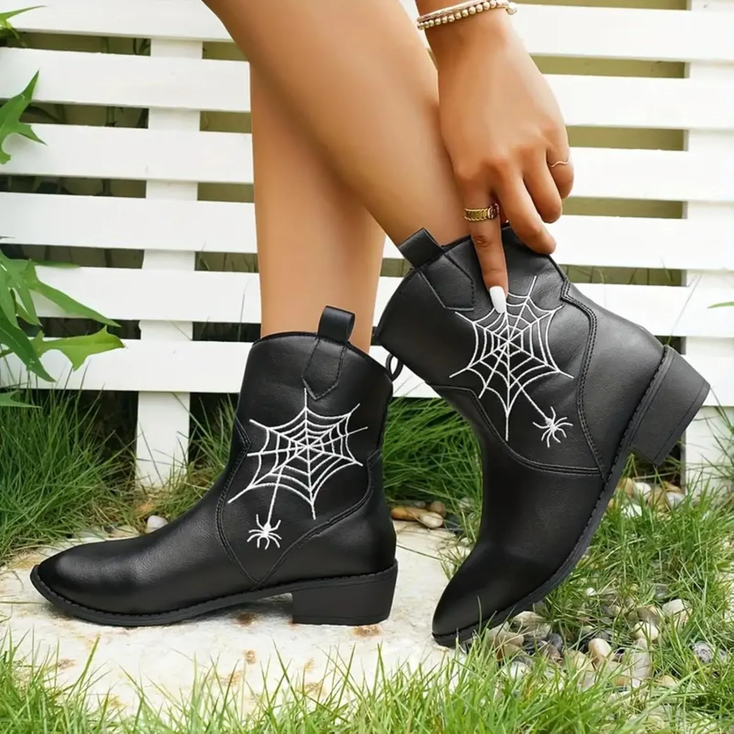 AMDBEL Fall Boots for Women 2024, Women's Ankle Boots Low Heel Ponited Toe Slip On Boots Ladies Party Short Booties