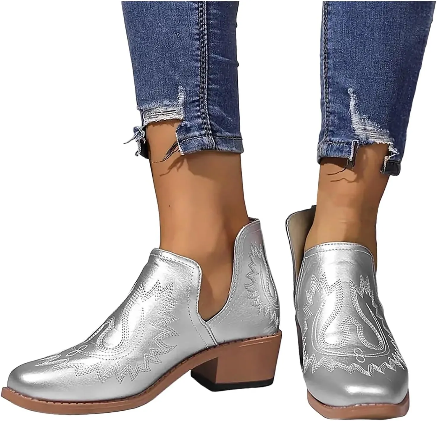 AMDBEL Fall Boots for Women 2024, Women's Ankle Boots Slip On Low Heel Stylish Western Short Boots Fall Winter Shoes