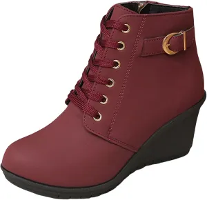 AMDBEL Fall Boots for Women 2024, Women's Ankle Boots Square Heel Lace Up Short Boots Winter Wedge Booties Shoes