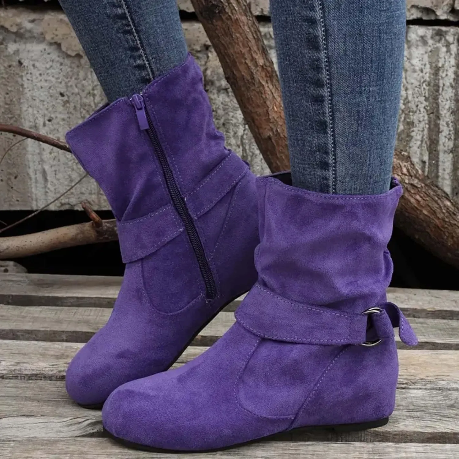 AMDBEL Fall Boots for Women 2024, Women's Mid Calf Boots Low Heel Round Toe Boots Ladies Walking Booties with Zipper
