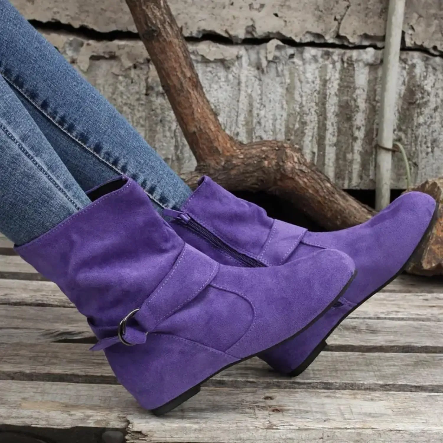 AMDBEL Fall Boots for Women 2024, Women's Mid Calf Boots Low Heel Round Toe Boots Ladies Walking Booties with Zipper