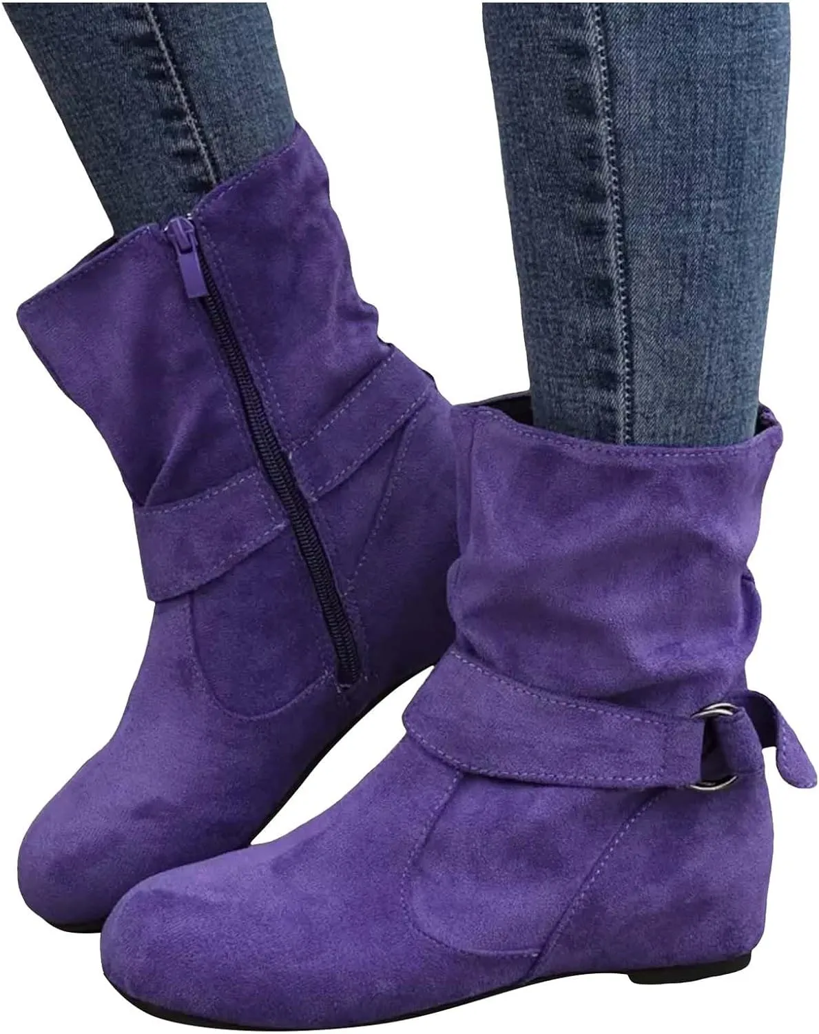 AMDBEL Fall Boots for Women 2024, Women's Mid Calf Boots Low Heel Round Toe Boots Ladies Walking Booties with Zipper