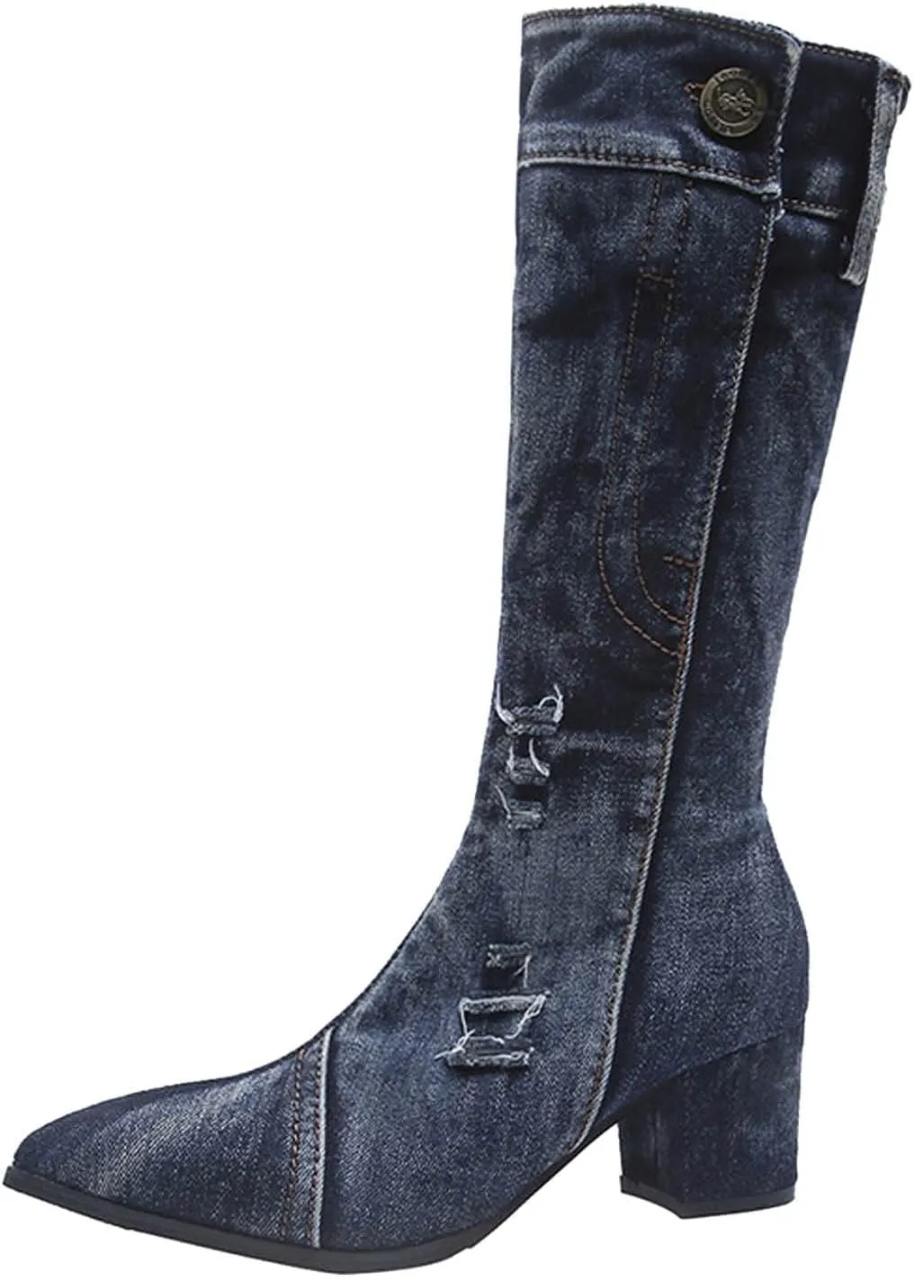 AMDBEL Mid Calf Boots for Women Chunky High Heel Fall Boots for Women 2024 Point Toe Dressy Knee High Boots Winter Shoes