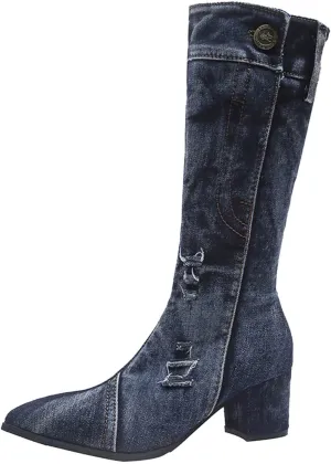 AMDBEL Mid Calf Boots for Women Chunky High Heel Fall Boots for Women 2024 Point Toe Dressy Knee High Boots Winter Shoes