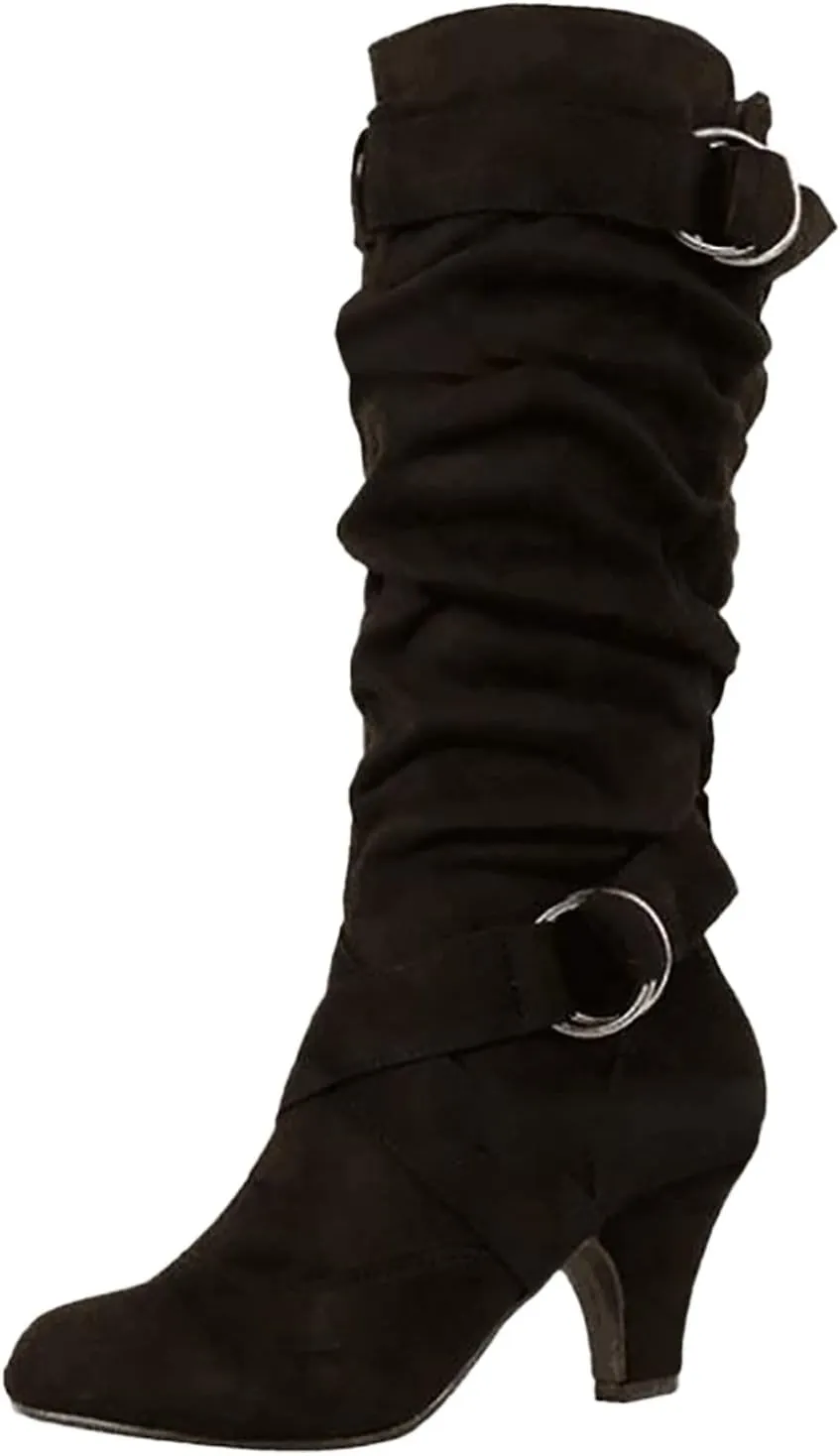 AMDBEL Mid Calf Boots for Women High Heel Fall Boots for Women 2024 Winter Slip On Pointed Toe Boots Fashion Booties Shoes