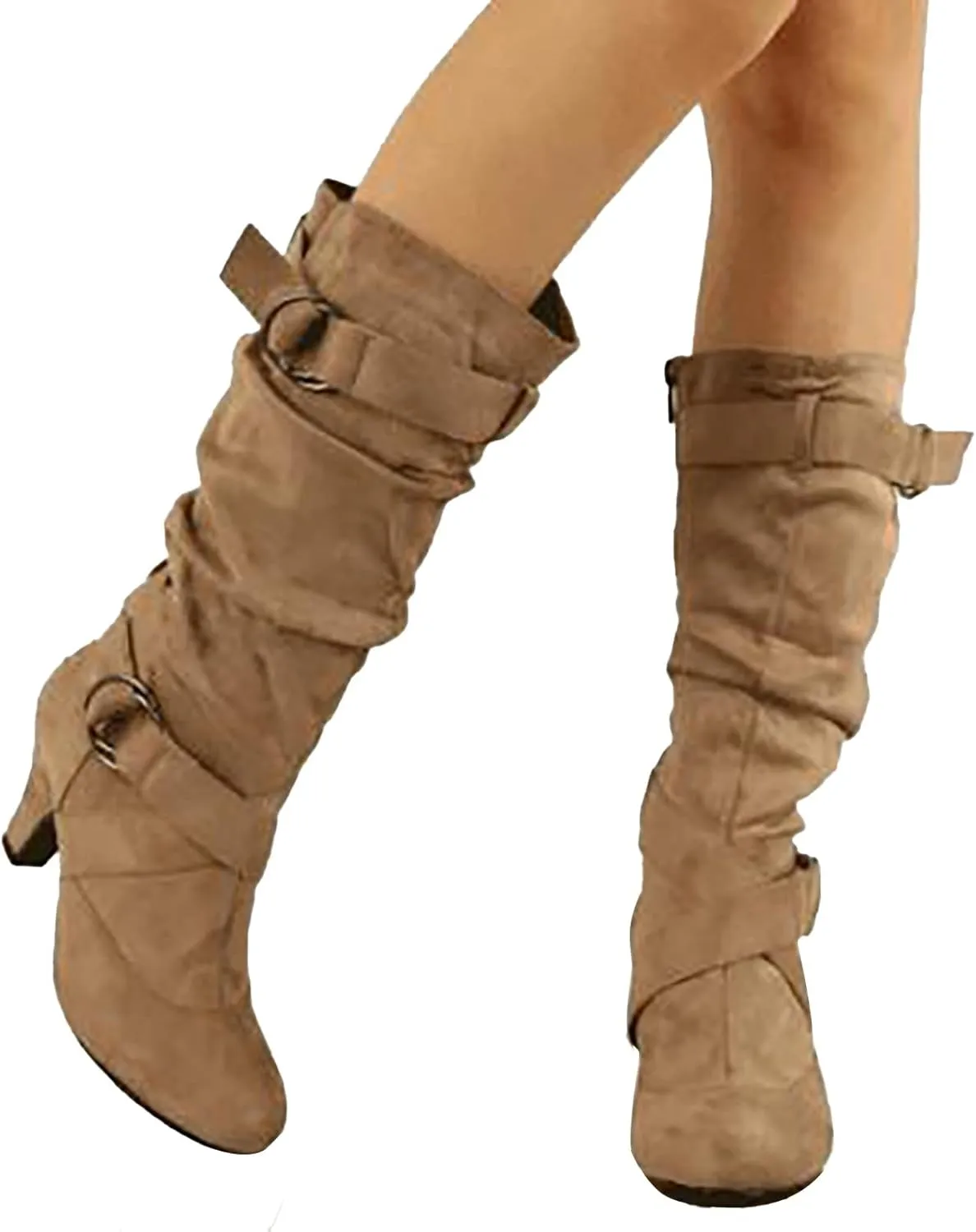 AMDBEL Mid Calf Boots for Women High Heel Fall Boots for Women 2024 Winter Slip On Pointed Toe Boots Fashion Booties Shoes