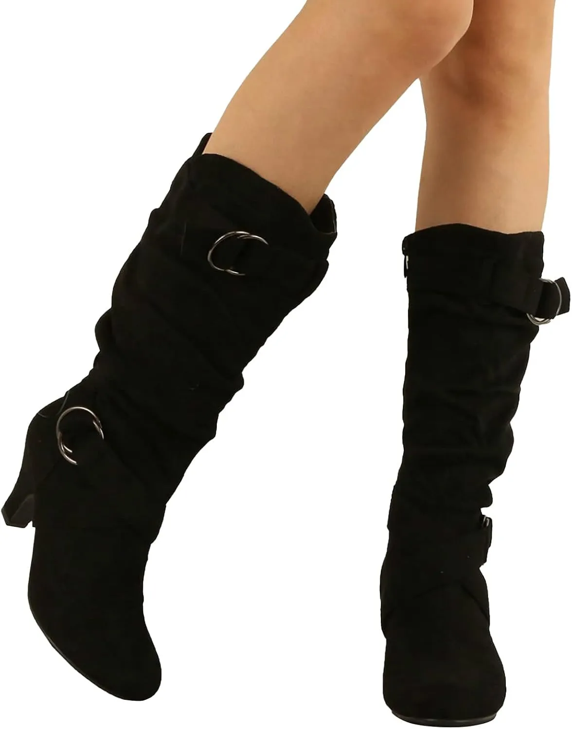AMDBEL Mid Calf Boots for Women High Heel Fall Boots for Women 2024 Winter Slip On Pointed Toe Boots Fashion Booties Shoes