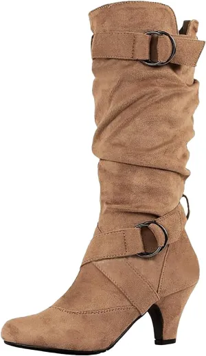 AMDBEL Mid Calf Boots for Women High Heel Fall Boots for Women 2024 Winter Slip On Pointed Toe Boots Fashion Booties Shoes