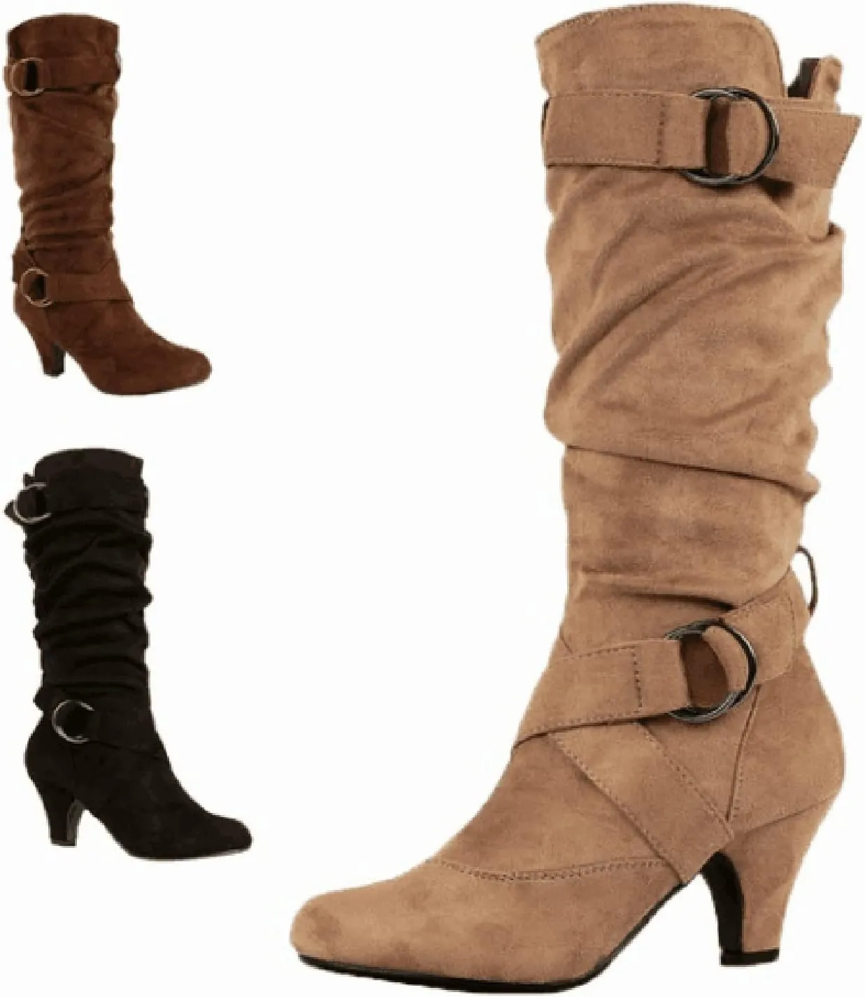 AMDBEL Mid Calf Boots for Women High Heel Fall Boots for Women 2024 Winter Slip On Pointed Toe Boots Fashion Booties Shoes