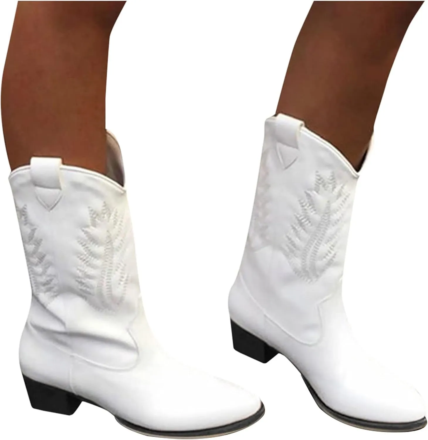 AMDBEL Mid Calf Boots for Women Low Heel Fall Boots for Women 2024 Western Cowboy Boots Embroidered Cowgirl Fashion Booties