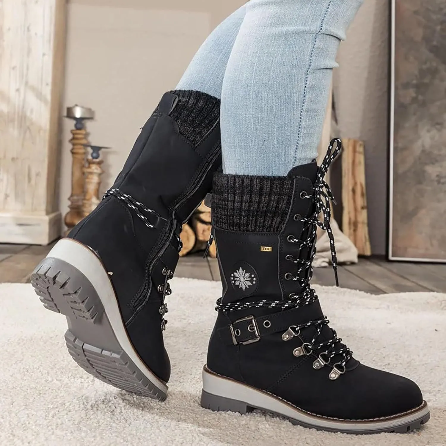 AMDBEL Wide Calf Boots for Women Low Heel Womens Fall Boots 2024 Fashion Lace Up Boots Winter Ankle Booties Ladies Shoes