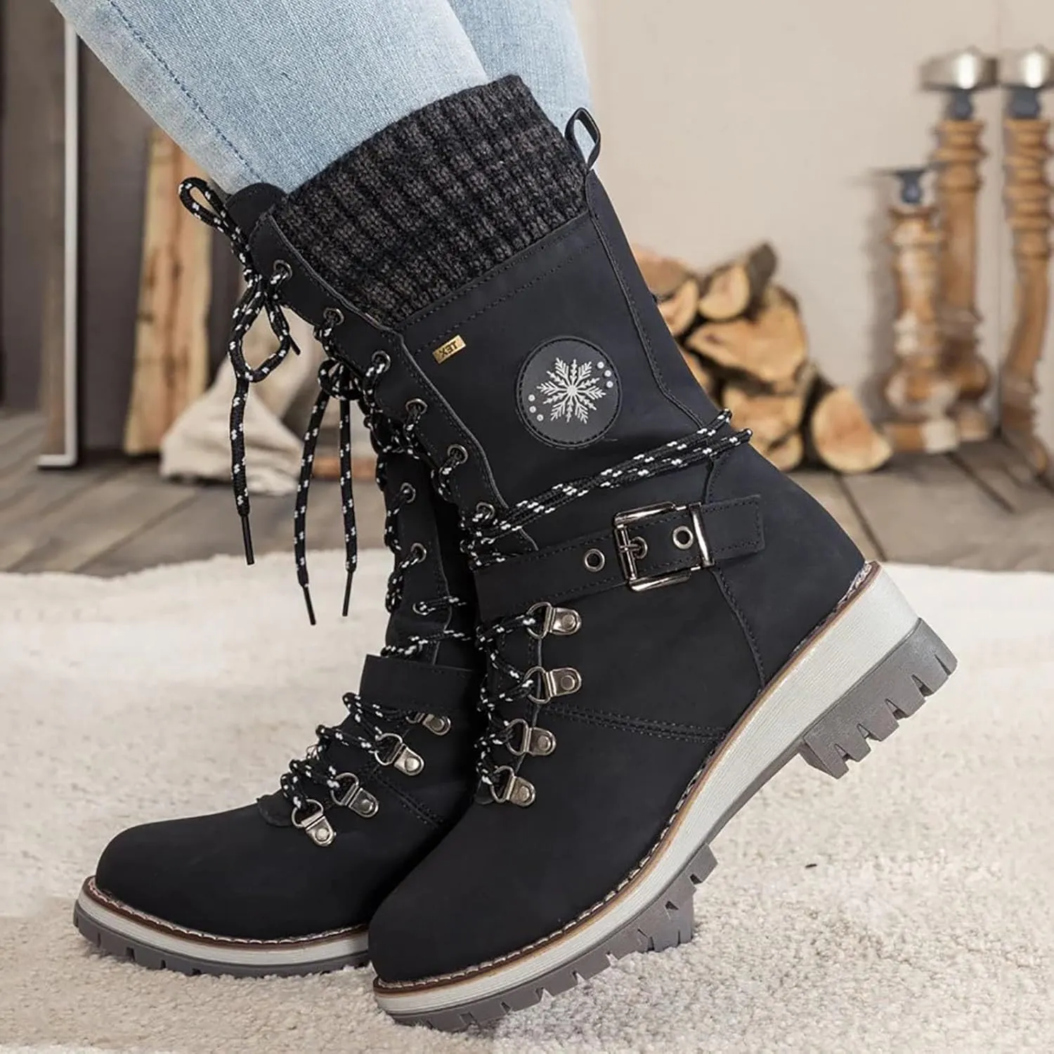 AMDBEL Wide Calf Boots for Women Low Heel Womens Fall Boots 2024 Fashion Lace Up Boots Winter Ankle Booties Ladies Shoes
