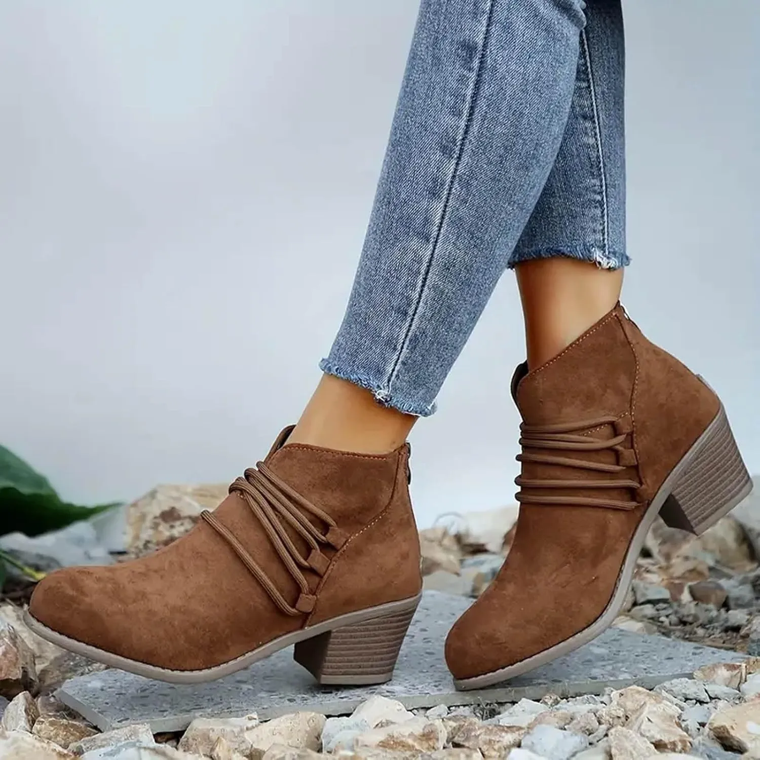 AMDBEL Winter Boots for Women 2024 Ankle Booties Fashion Low Heel Side Zipper Pointd Toe Suede Fall Winter Short Boots Shoes