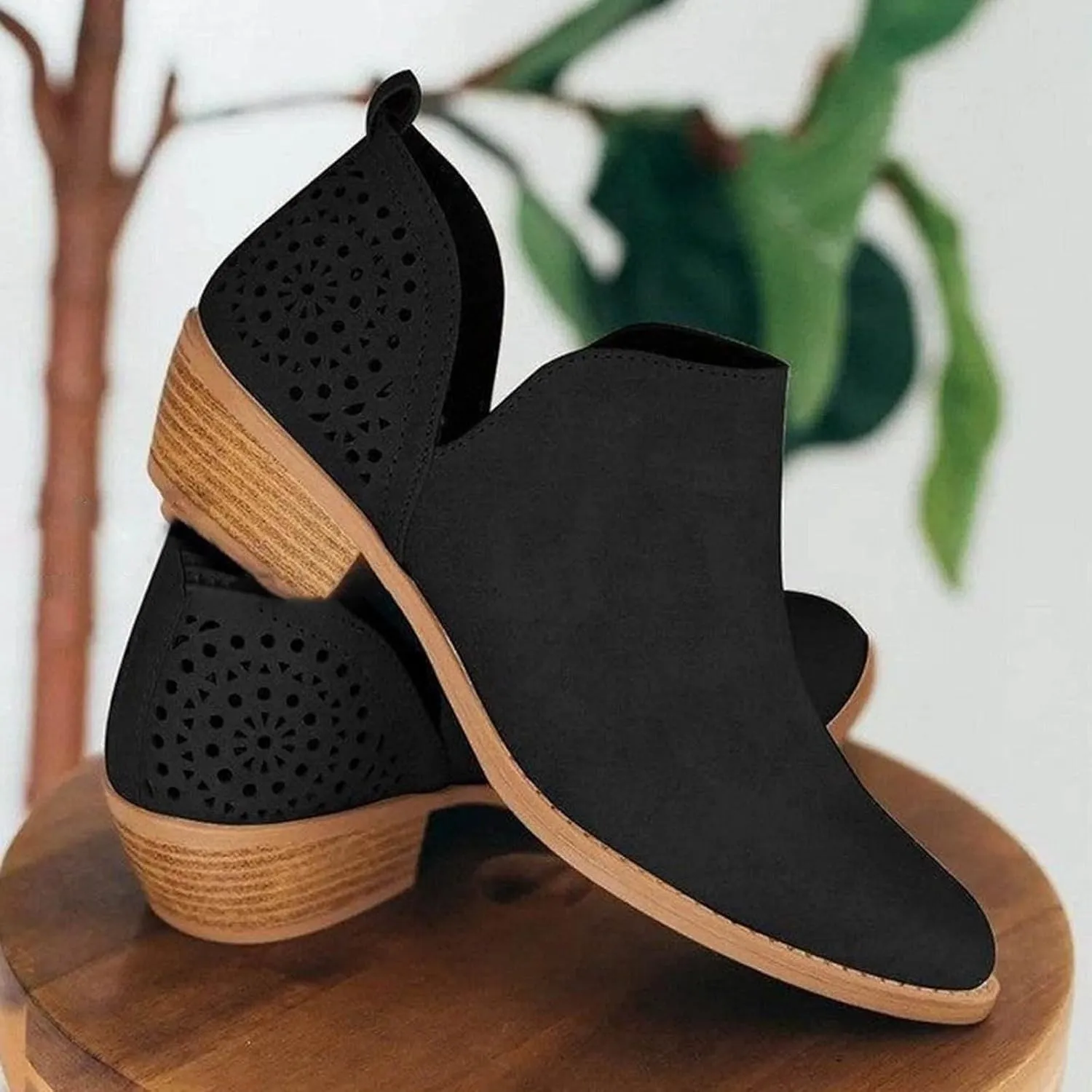 AMDBEL Winter Boots for Women 2024 Ankle Booties Low Heel Short Boots Chelsea Boots Hollow Out Pointd Toe Fall Winter Shoes