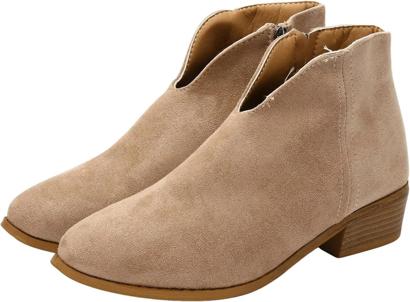 AMDBEL Winter Boots for Women 2024 Ankle Boots Low Heel Side Zipper V Cut Suede Short Boots Fall Winter Shoes