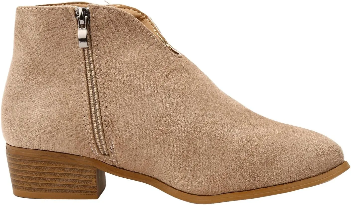 AMDBEL Winter Boots for Women 2024 Ankle Boots Low Heel Side Zipper V Cut Suede Short Boots Fall Winter Shoes