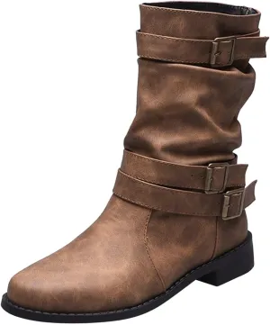 AMDBEL Winter Boots for Women 2024 Ankle Boots Low Heel Slip On Boots Winter Ladies Mid Calf Booties Shoes