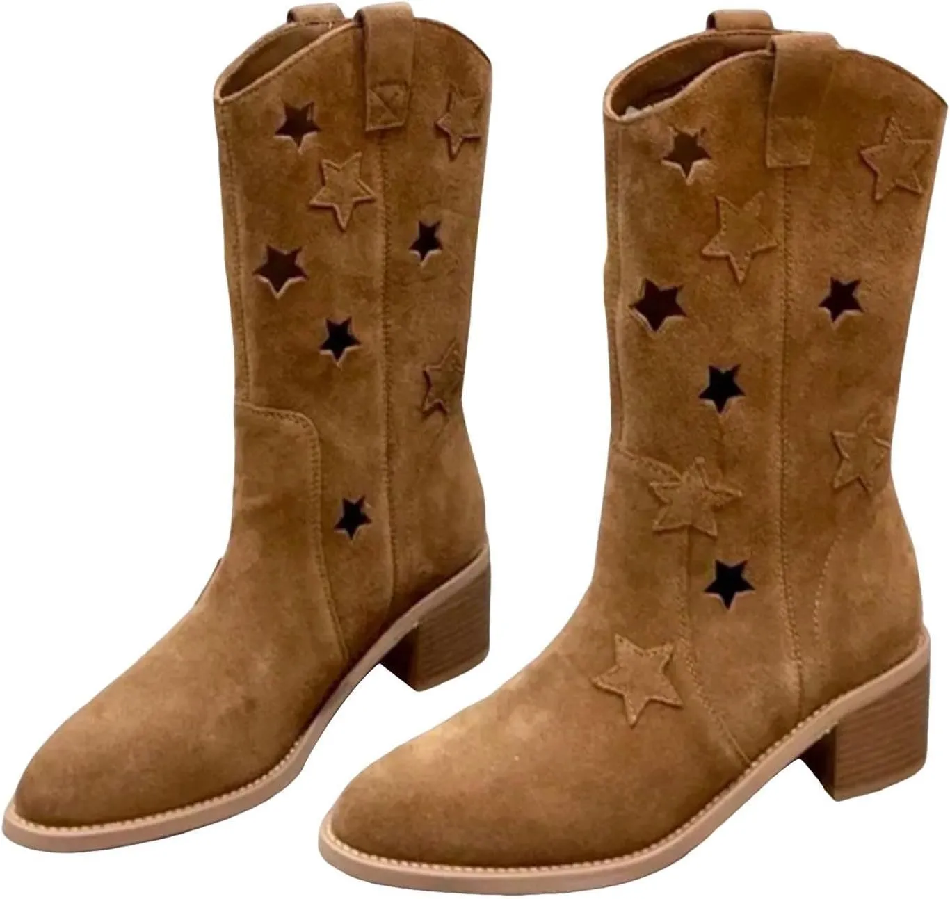 AMDBEL Womens Boots Ankle, Ankle Booties Low Heel Mid Calf Boots Fashion Cowboy Boots Pointed Toe Fall Winter Shoes