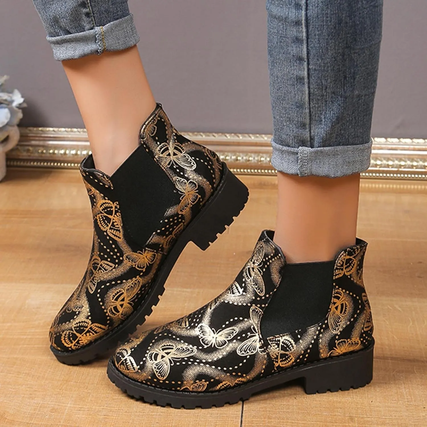 AMDBEL Womens Boots Ankle, Women's Ankle Boots Low Heel Flat Short Boots Fashion Winter Chelsea Booties Shoes
