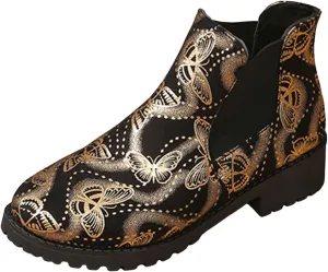 AMDBEL Womens Boots Ankle, Women's Ankle Boots Low Heel Flat Short Boots Fashion Winter Chelsea Booties Shoes