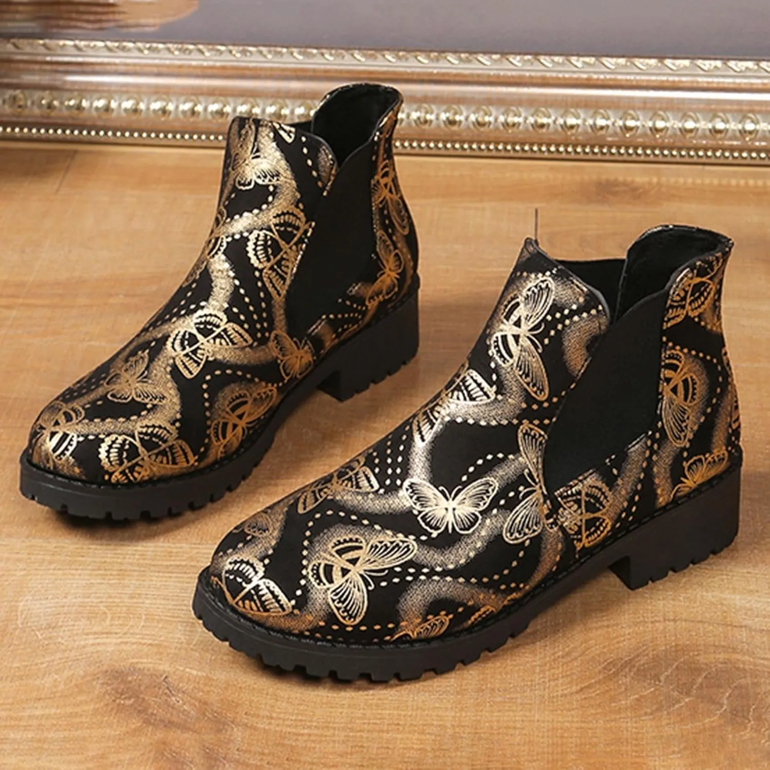 AMDBEL Womens Boots Ankle, Women's Ankle Boots Low Heel Flat Short Boots Fashion Winter Chelsea Booties Shoes