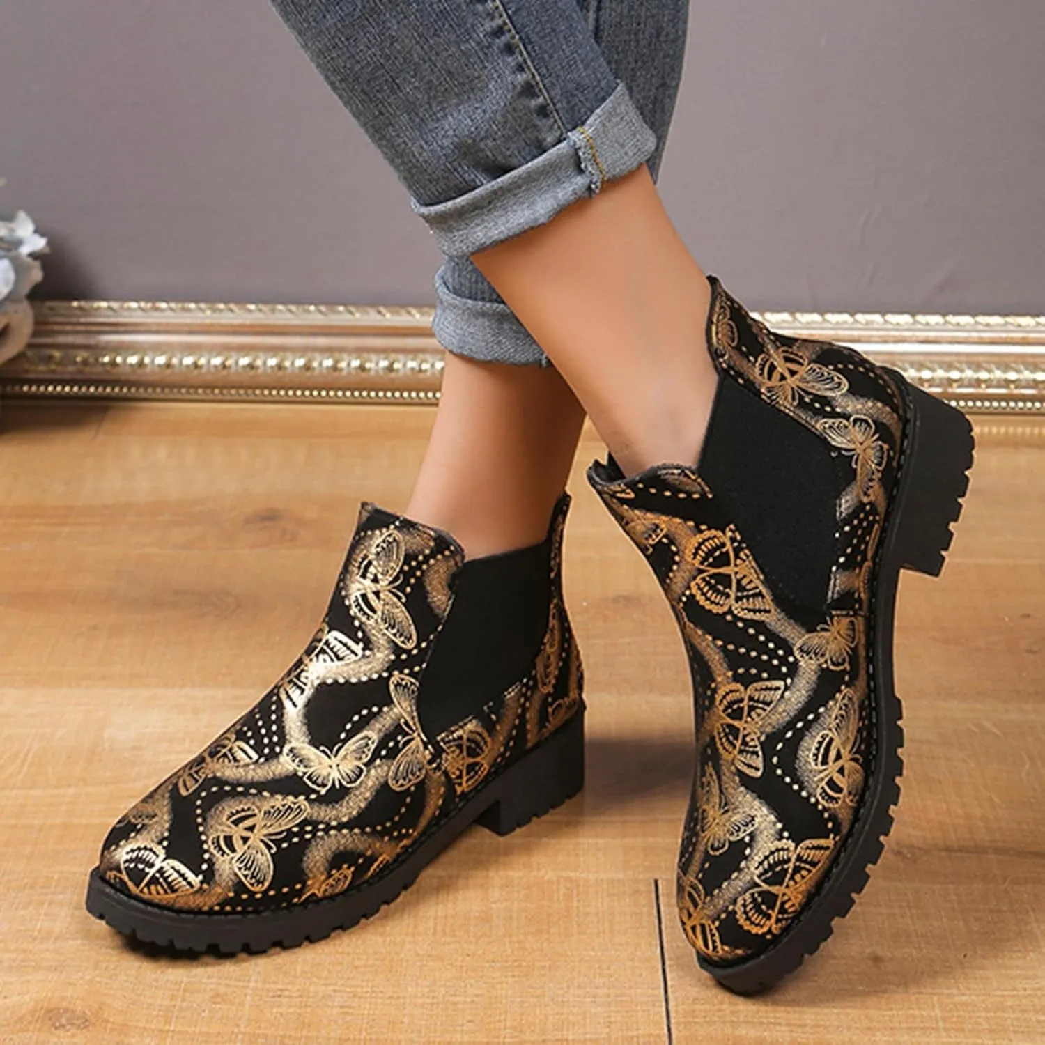 AMDBEL Womens Boots Ankle, Women's Ankle Boots Low Heel Flat Short Boots Fashion Winter Chelsea Booties Shoes
