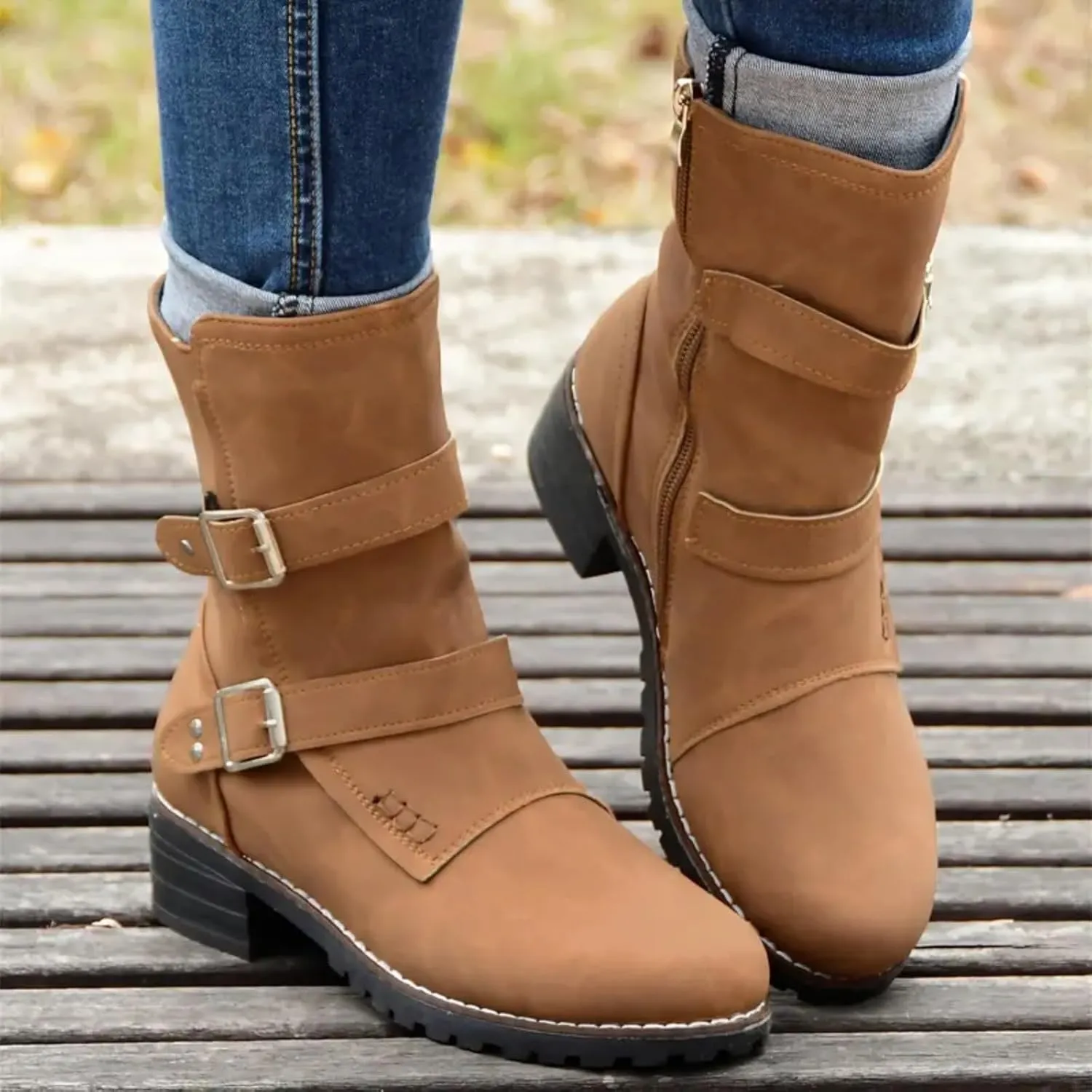 AMDBEL Womens Boots Ankle, Women's Ankle Boots Low Heel Slip On Boots Round Toe Ladies Party Short Booties Shoes