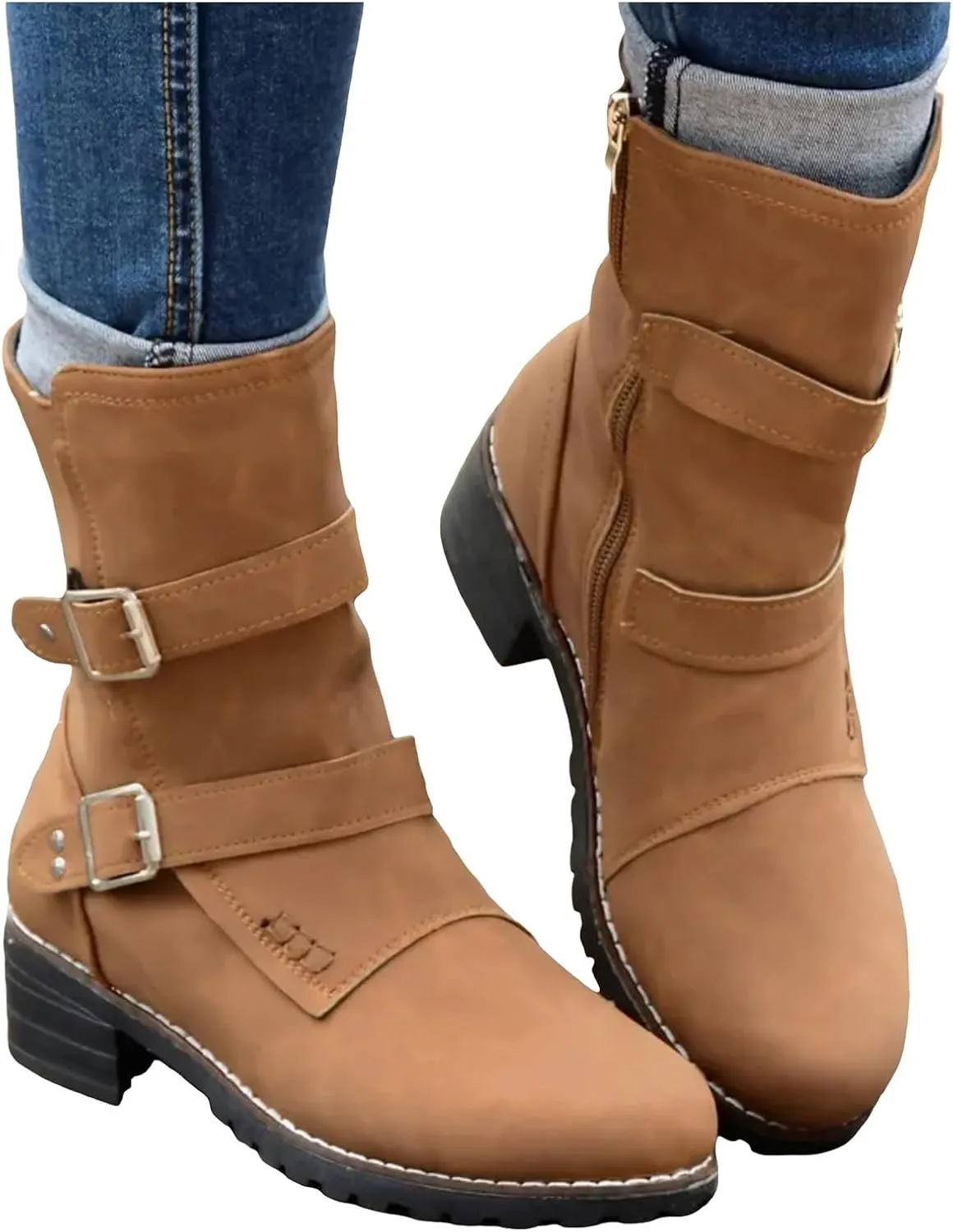 AMDBEL Womens Boots Ankle, Women's Ankle Boots Low Heel Slip On Boots Round Toe Ladies Party Short Booties Shoes