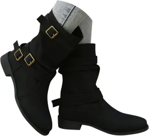 AMDBEL Womens Boots Ankle, Women's Ankle Boots Low Heel Slip On Boots Winter Ladies Mid Calf Booties Shoes