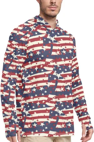 American Flags Men Sun Protection Hoodies Long Sleeve Sun Shirt with Hood UPF 50  Fishing Shirts Men UV Rash Guards Vintage