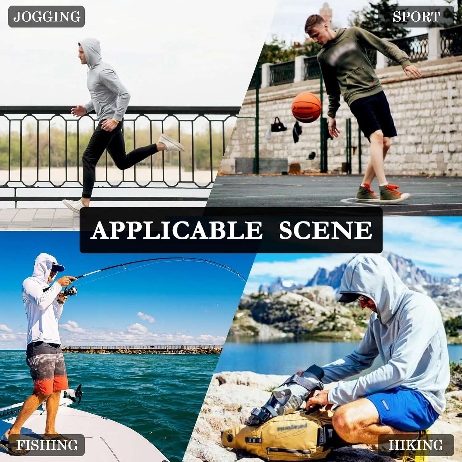 American Flags Men Sun Protection Hoodies Long Sleeve Sun Shirt with Hood UPF 50  Fishing Shirts Men UV Rash Guards Vintage