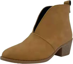 Ankle Boots for Women Low Heel V Cut Ankle Booties Stacked Chunky Heel Dressy Boots Faux Leather Western Booties