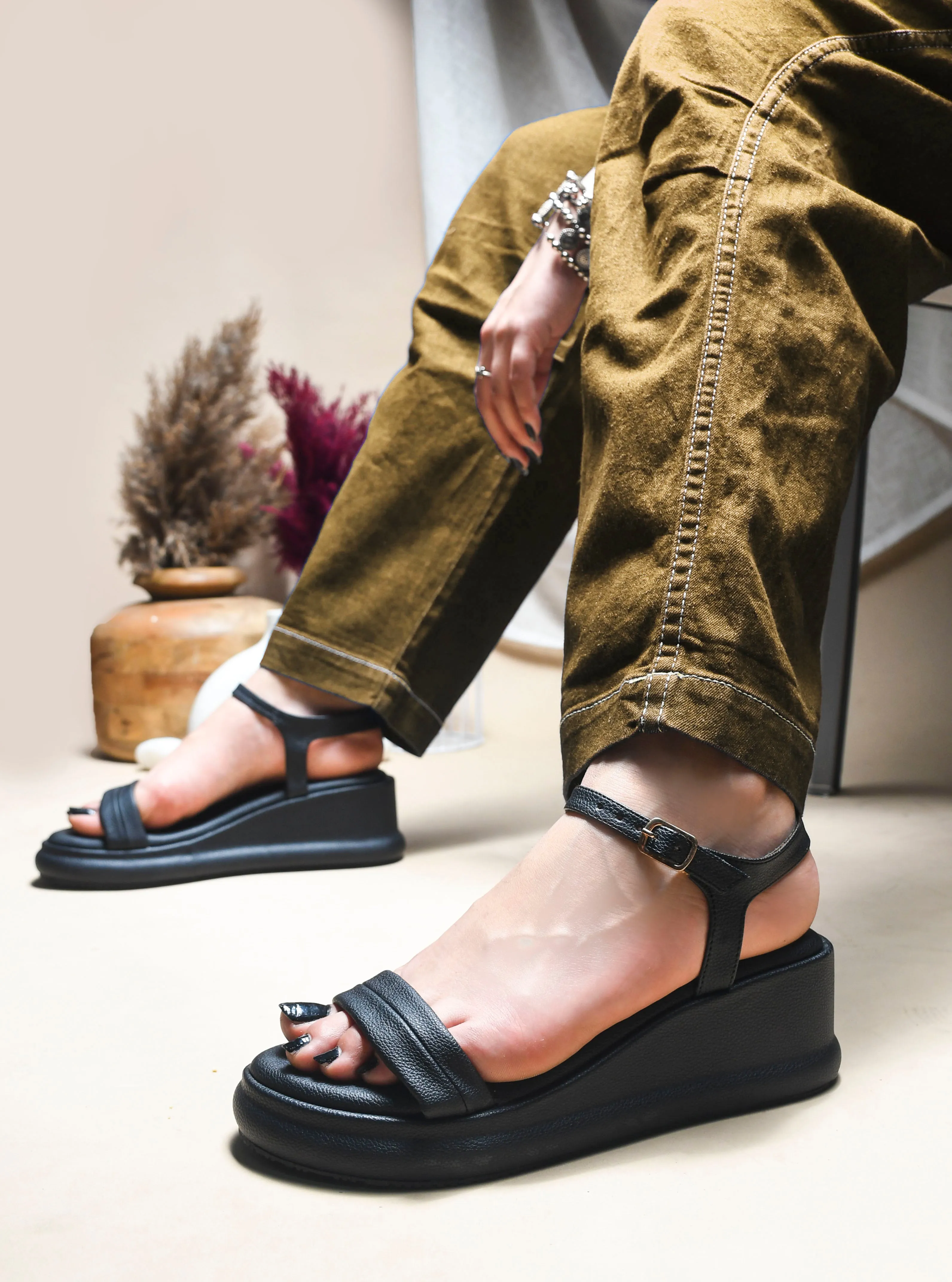 Ankle Strap Platform Flat Sandals