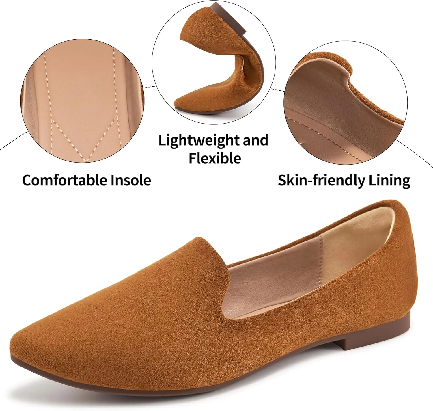 Aomigoct Women Loafers Dressy Shoes: Comfortable Suede Work Flats - Ladies Casual Loafers Slip On Walking Shoes