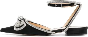 Arqa Double Bow Crystal Embellished Flats Women's Rhinestone Ankle Straps Ballet Flat Pointed Toe Bows Ballerina Shoes