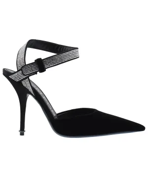 Asymmetric Crystal Ankle Strap Pumps