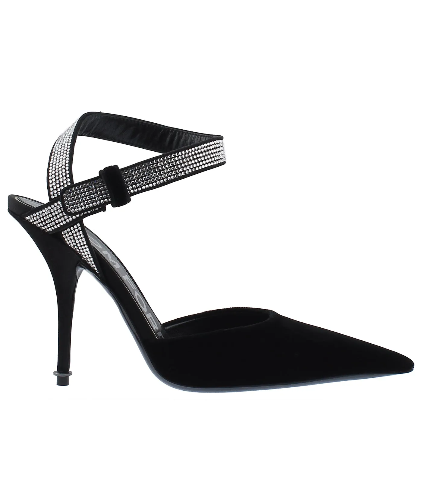 Asymmetric Crystal Ankle Strap Pumps