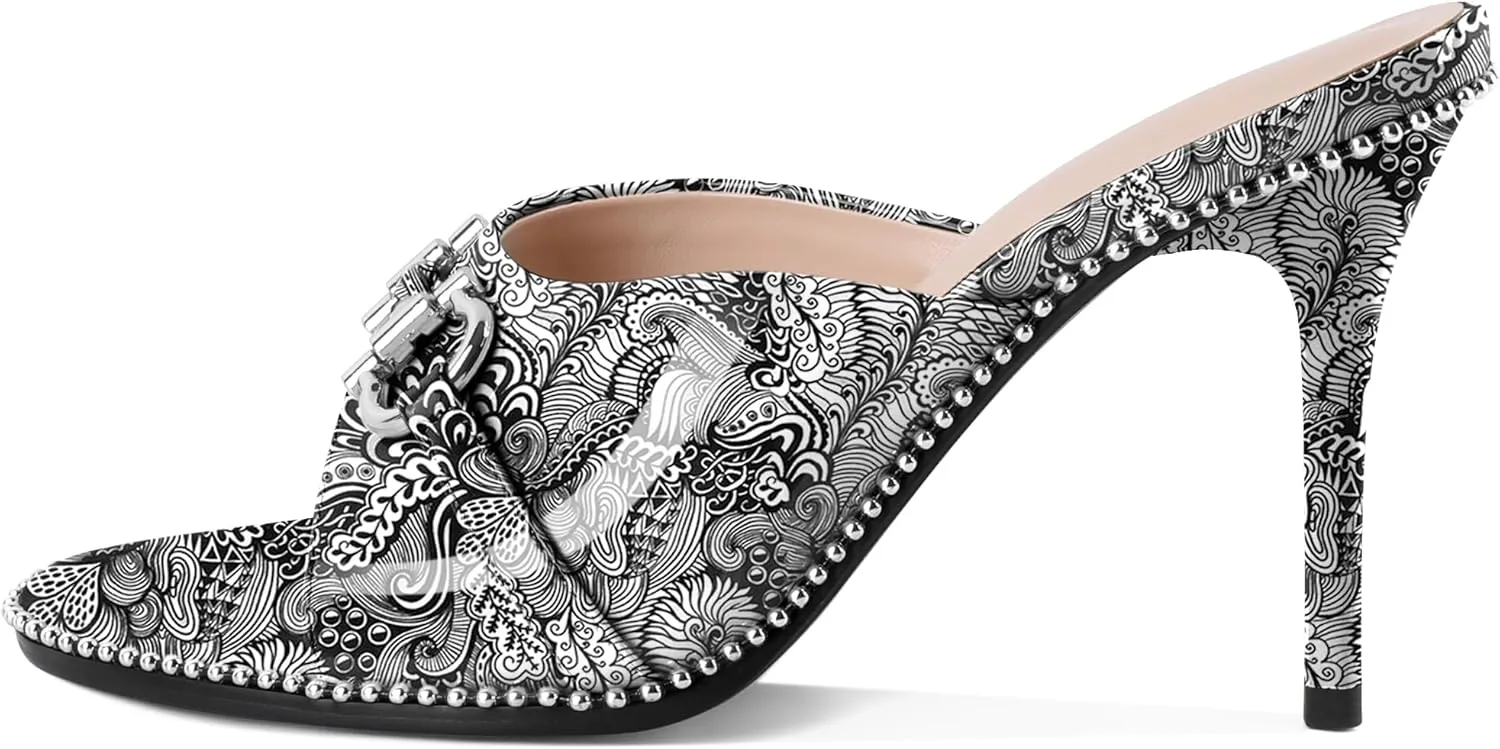 AUMOTED Peep Open Toe Sandals Women Stiletto High Heels Beaded Sandals Slip On Wedding Office Cute Basic Classic 3.1 Inches Summer Heels