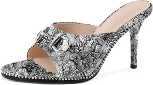 AUMOTED Peep Open Toe Sandals Women Stiletto High Heels Beaded Sandals Slip On Wedding Office Cute Basic Classic 3.1 Inches Summer Heels