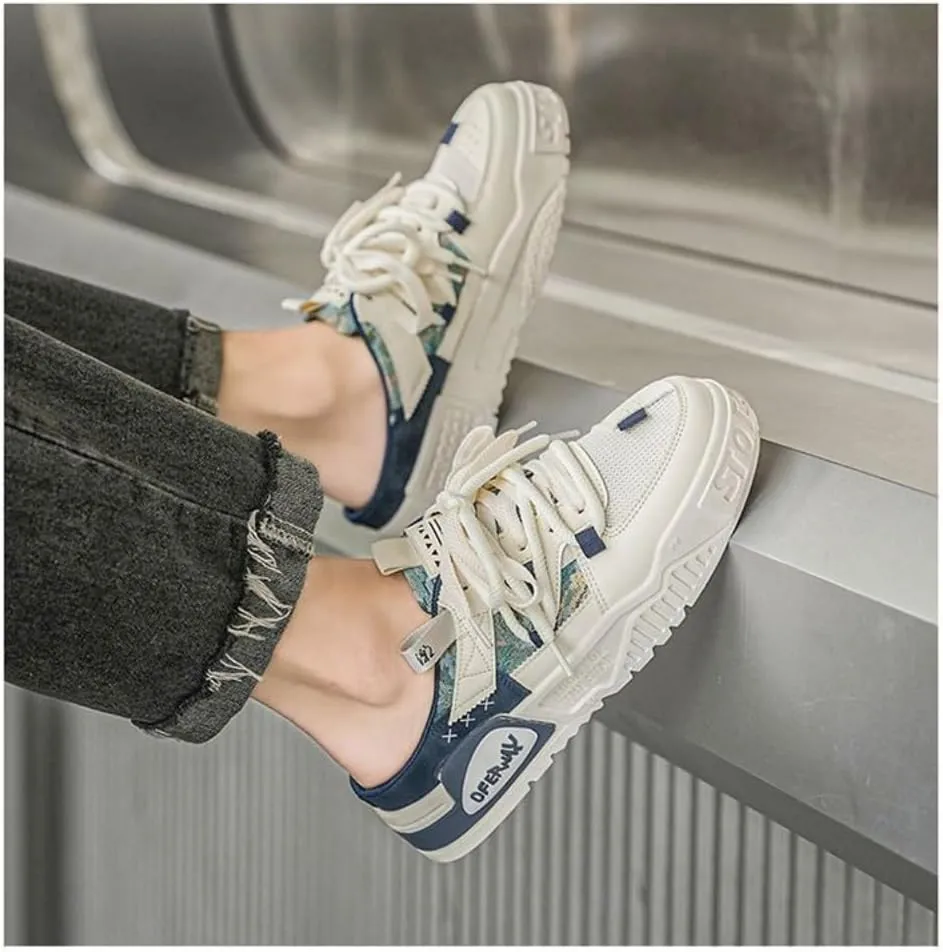 Backless Tennis Shoes for Men Wide Mule Sneakers Slip on House Slippers Platform Lace Up Mesh Breathable Lightweight Casual Walking Slides Office Business Casual Sport Shoes Gym Running Travel Driving