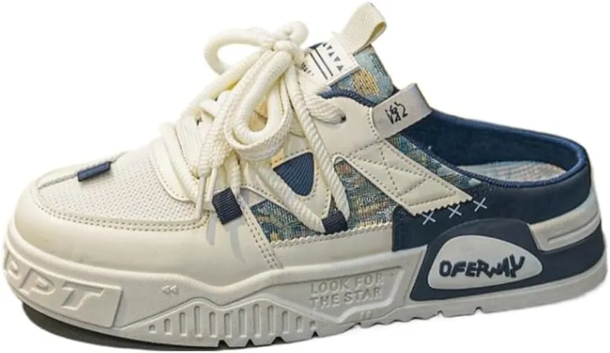 Backless Tennis Shoes for Men Wide Mule Sneakers Slip on House Slippers Platform Lace Up Mesh Breathable Lightweight Casual Walking Slides Office Business Casual Sport Shoes Gym Running Travel Driving