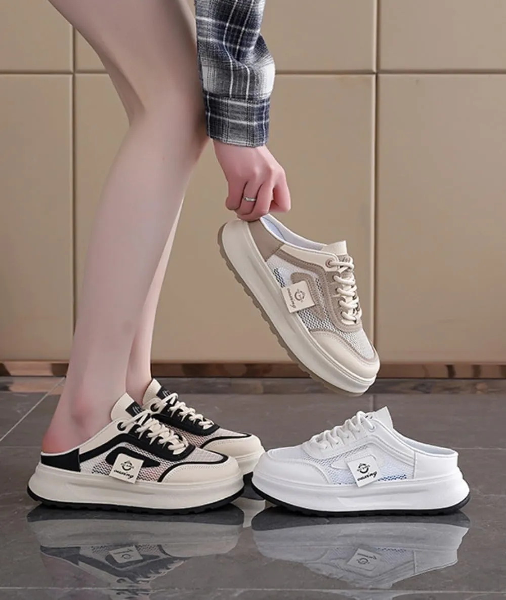 Backless Tennis Shoes for Women Wide Mule Sneakers Slip on House Slippers Platform Sandals Breathable Mesh Lightweight Casual Sports Shoes No Slip Comfort Walking Slides Summer Office Gym Driving