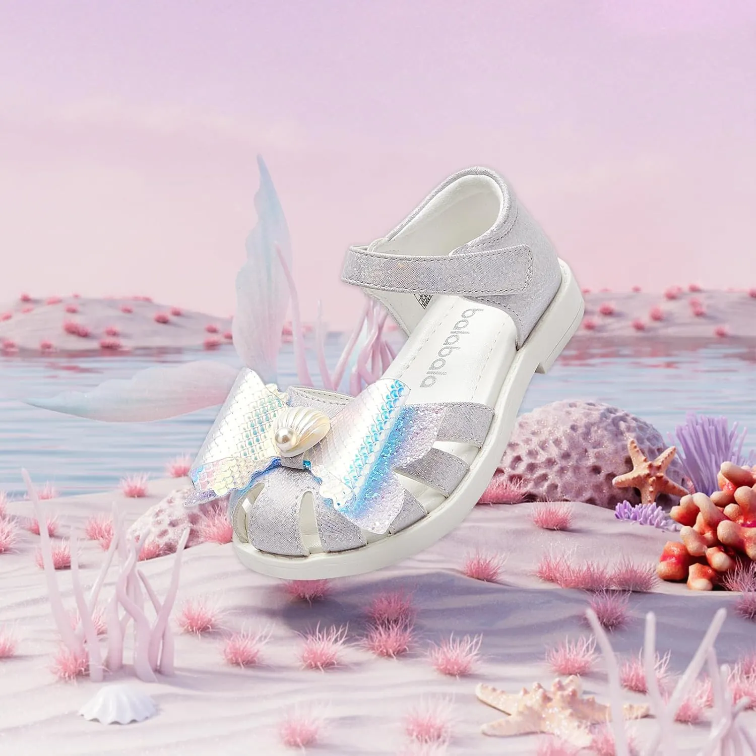 Balabala Girl Flats Sandals Princess Dress Shoes Sparkle Bow Shells Girls Shoes for Prom Party Wedding Toddler Little Kid Hook and Loop