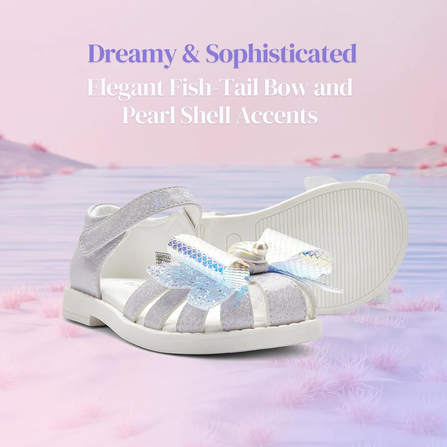 Balabala Girl Flats Sandals Princess Dress Shoes Sparkle Bow Shells Girls Shoes for Prom Party Wedding Toddler Little Kid Hook and Loop