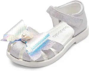 Balabala Girl Flats Sandals Princess Dress Shoes Sparkle Bow Shells Girls Shoes for Prom Party Wedding Toddler Little Kid Hook and Loop