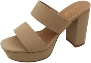 BAMBOO Women's Open Toe Slip-On Platform High Block Heel Mule Sandal Script-24 Nude 7.5