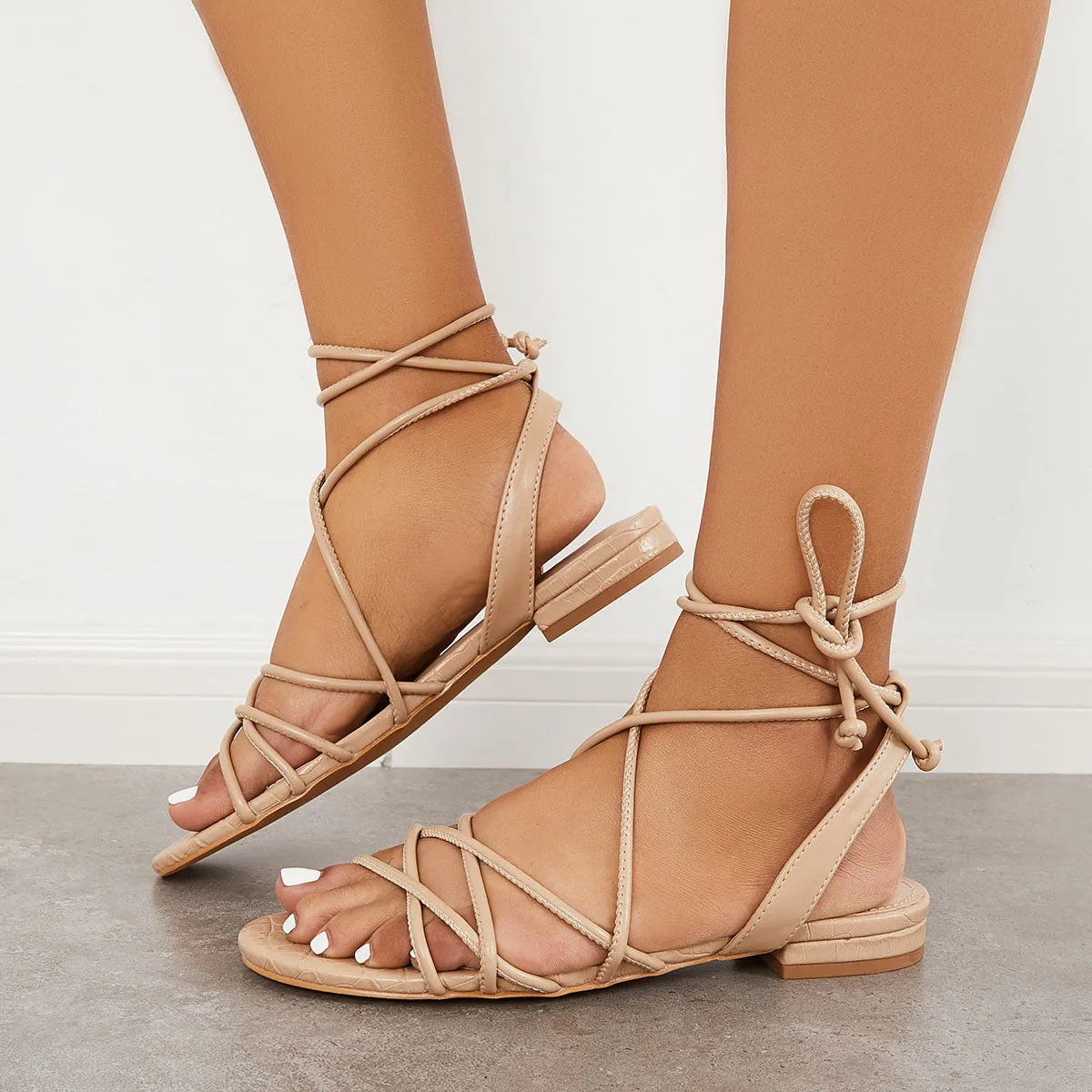 Beach Sandals Giant bargain Wrap Sandals Cross Lace Ankle Criss up Data-driven Strappy