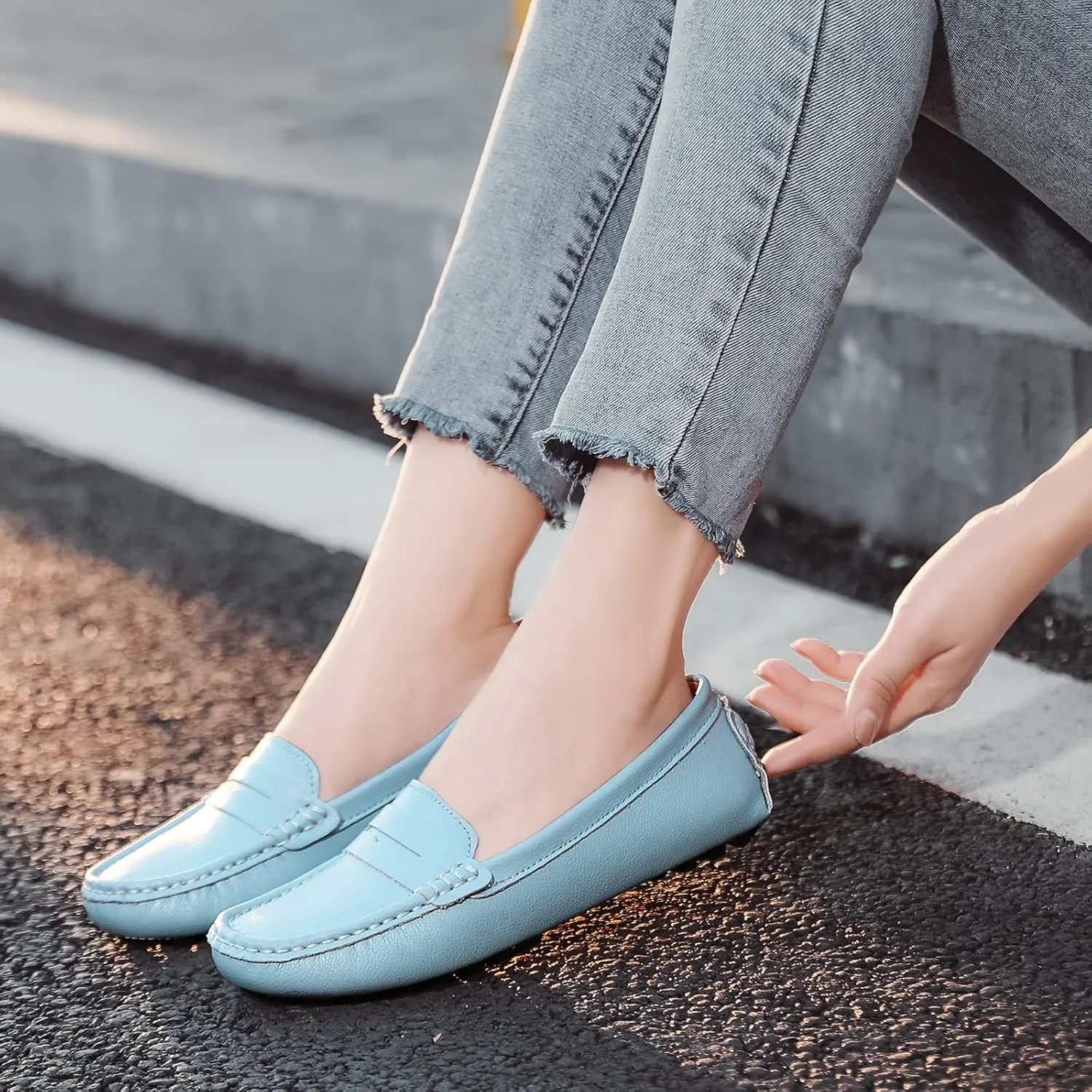 BEAUSEEN Women's Genuine Leather Penny Loafers Classic Driving Moccasins Casual Slip On Comfort Women Loafer Shoes