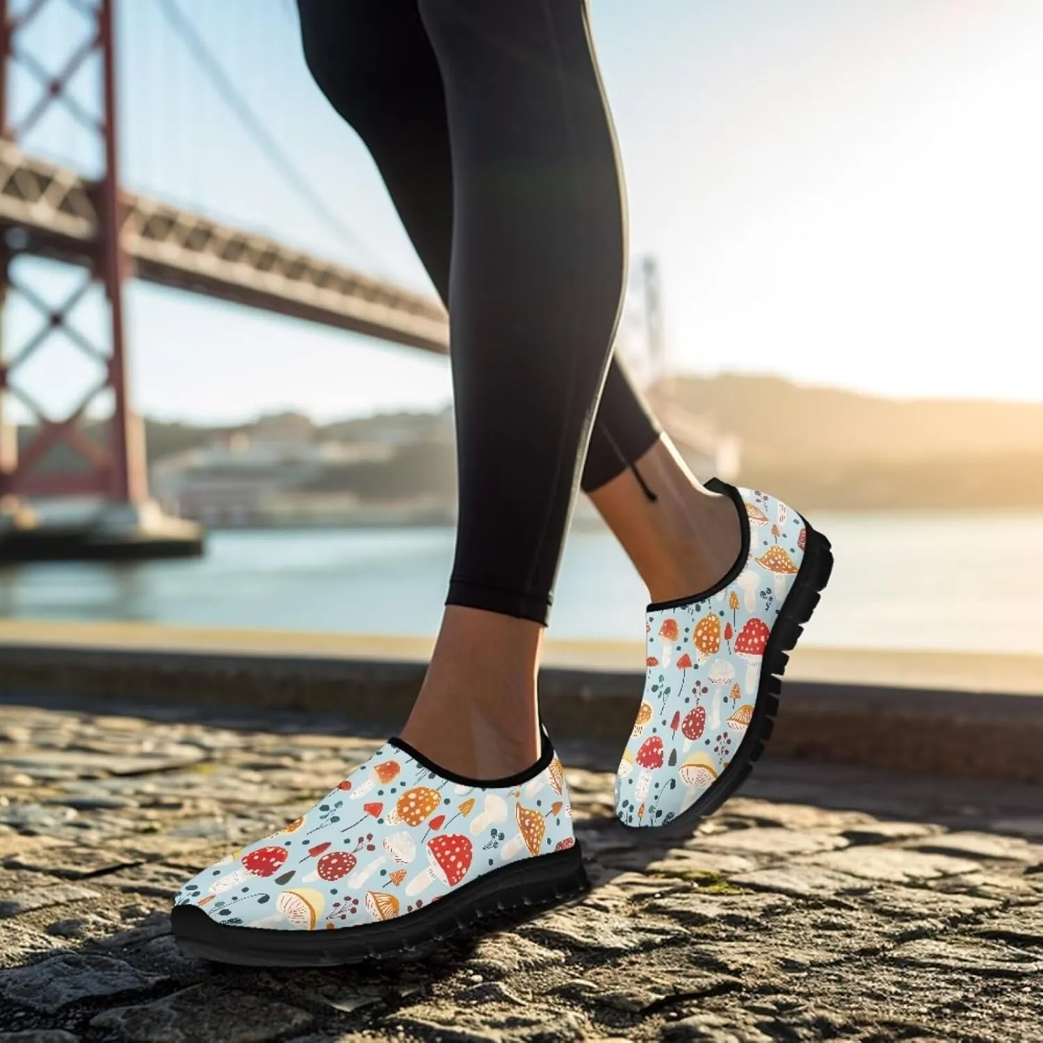 Binienty Slip on Sneakers for Women Men Art Printed Travel Loafers Round Toe Flat Sneakers Shoes Nurse Shoes